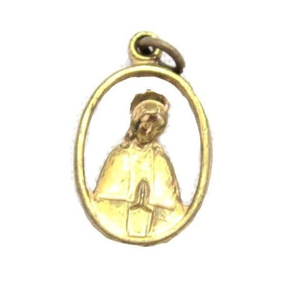 Vintage Praying Virgin‎ Mary Repousse Gold Tone Old Catholic Religious Charm